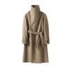 Men's Asymmetrical Long Cashmere Coat with Stand Collar and Belt - Plus Size, Loose Fit Outerwear for Autumn and Winter.