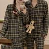 Japanese & Korean Style Couple's Plaid Lace Long-Sleeve Pajama Set