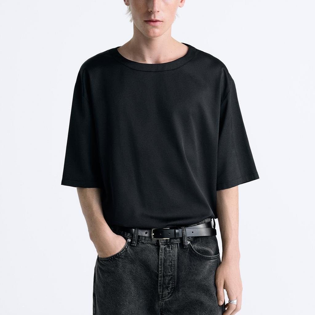 Zara Solid Color Comfortable Casual Round Neck Short Sleeve T-Shirt Men Tops Black 4150316-800