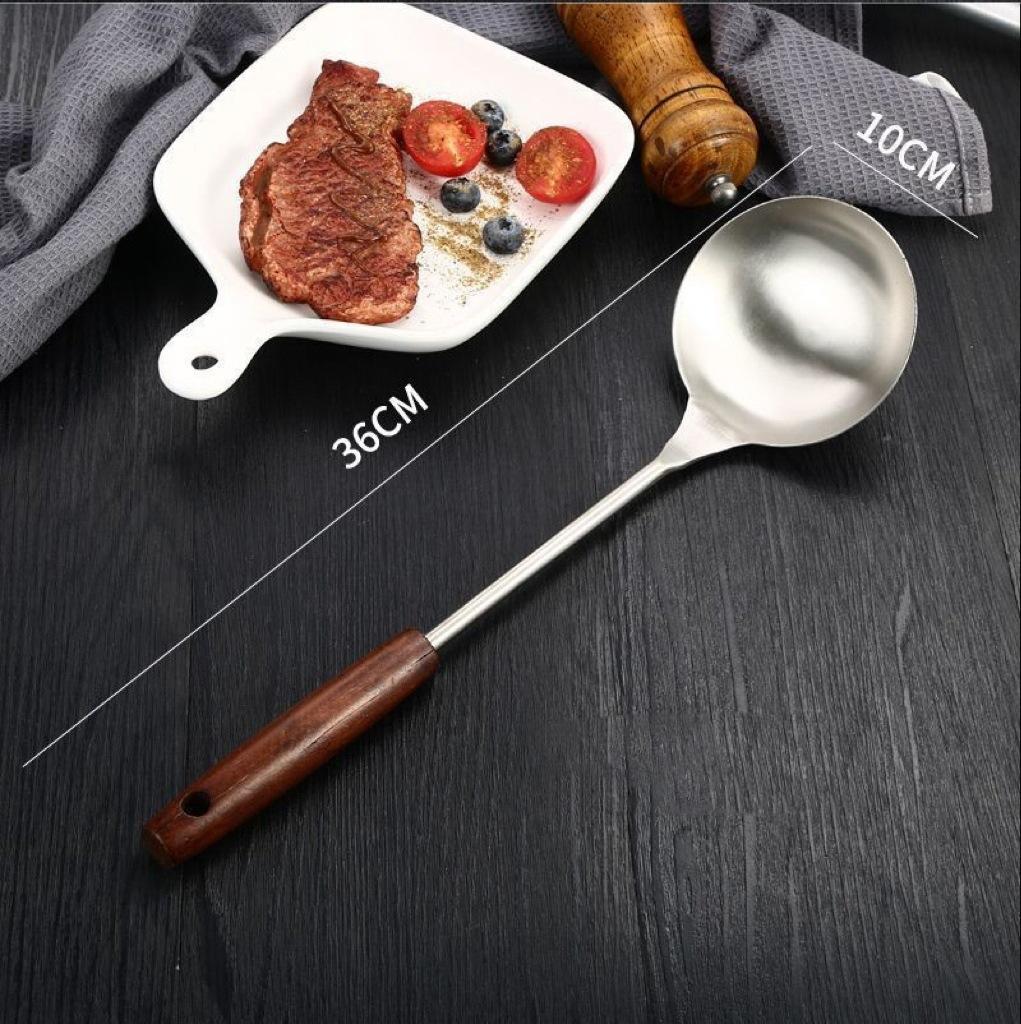 Stainless Steel Kitchen Spatula & Soup Ladle with Wooden Heat Resistant Handle