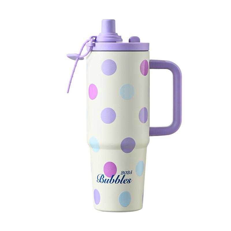 Cartoon Style Vacuum Insulated Cup Stainless Steel Car Mug With Straw And Thickened Body For Outdoors