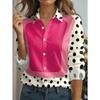 New Women's Long-sleeved Shirt, Black Dots On a White Background, Pink Rectangular Frame In the Center Pattern