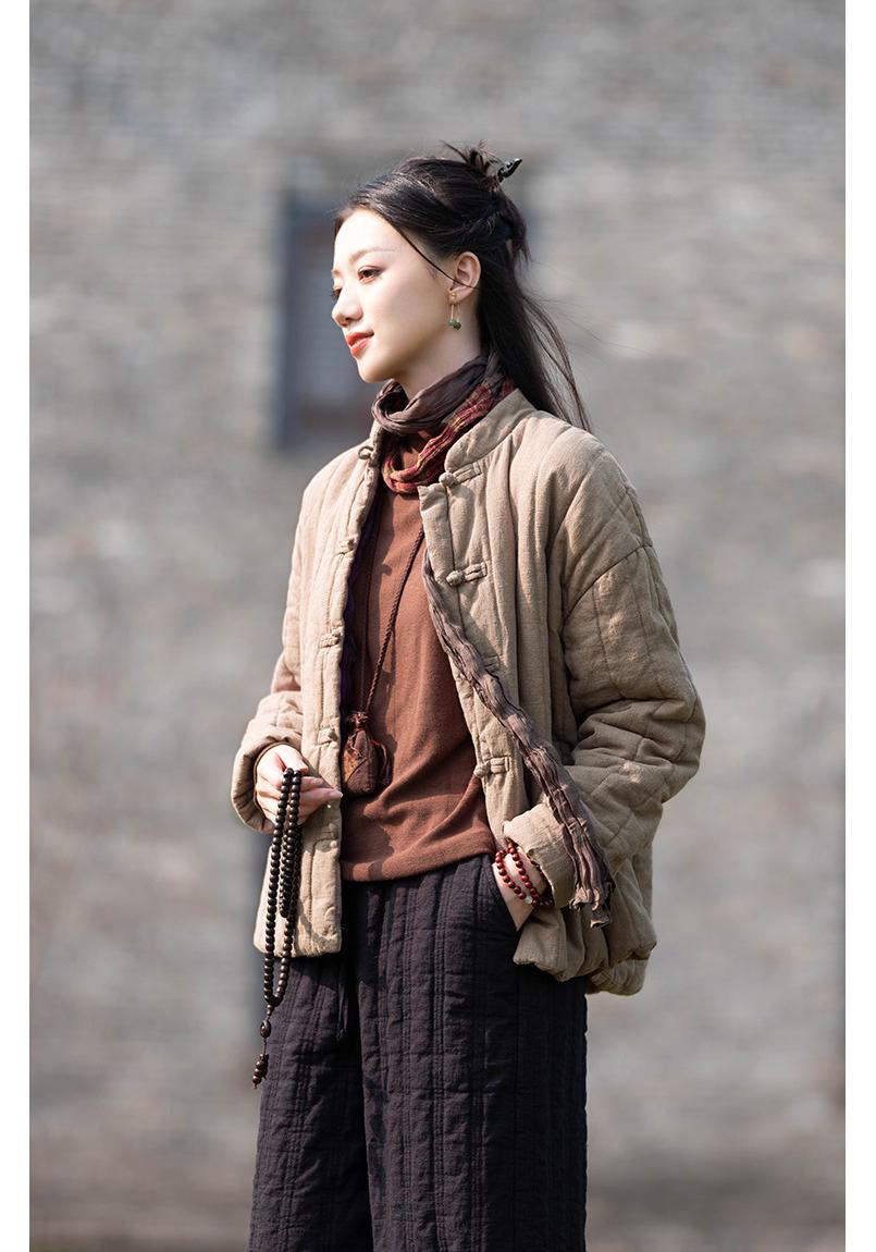 Women s Retro Quilted Short Jacket - Winter Cotton Linen Zen Style One Size