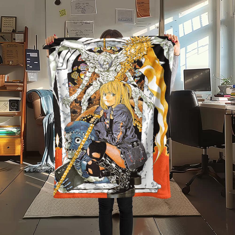 1Pc Death Note Print Flannel Blanket, High Quality Comfortable for All Seasons, Home Decor, Warmth and Comfort, Perfect for Christmas Gifts