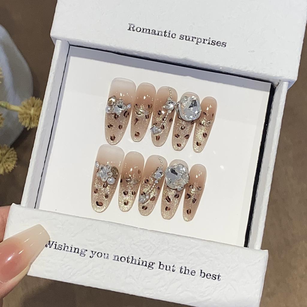 Fall and Winter Maillard Flashing Pearl Cat Eye Gradient Autumn and Winter Leopard Print Removable Nail Patch