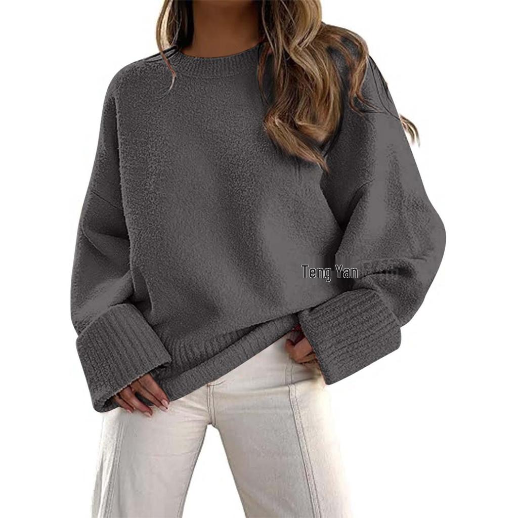 Women's 2026 Long Sleeve Solid Color Round Neck Loose Sweater