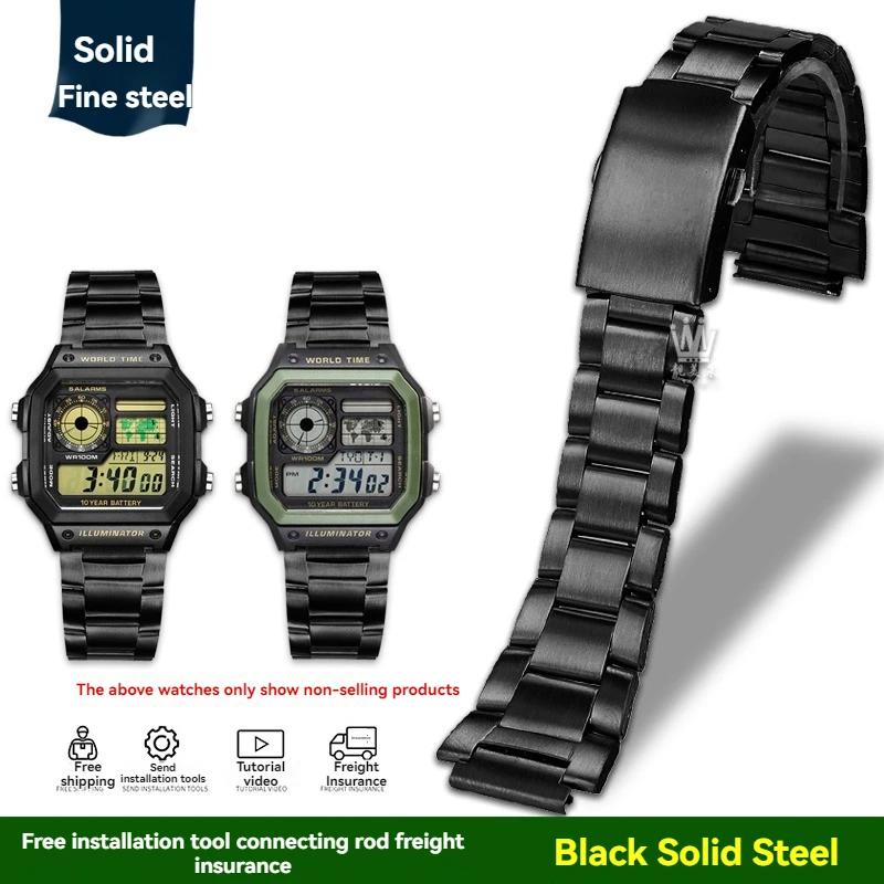 For Casio 3299 AE1200/1300/1500 AE-1200 AE-1200wh AE-1300 Solid Stainless Steel Strap 18mm Fine Steel Metal Case Wristband