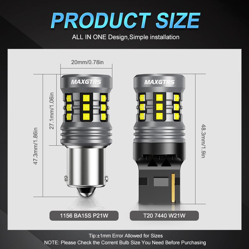 MAXGTRS 2x 1156 LED P21W BA15S 7440 W21W XBD Chip Turn Signal Light Backup Bulb Reverse Tail Lamp