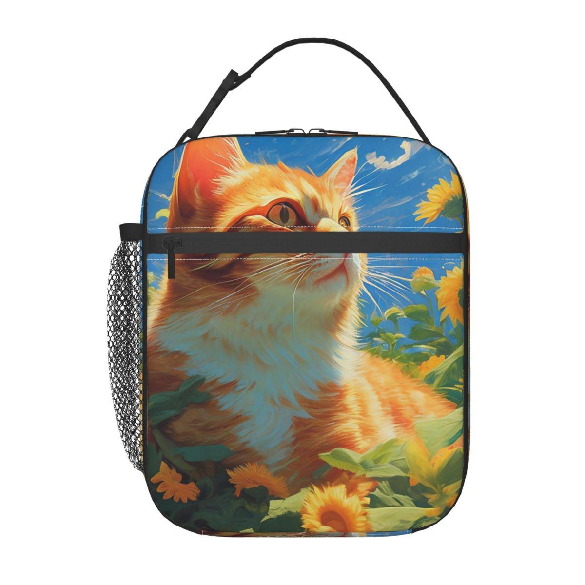 

Sunflowers Surround Cat Pattern Insulated Lunch Bag for Women Kids Portable Food Boxes Thermal Lunch Box Tote One Size