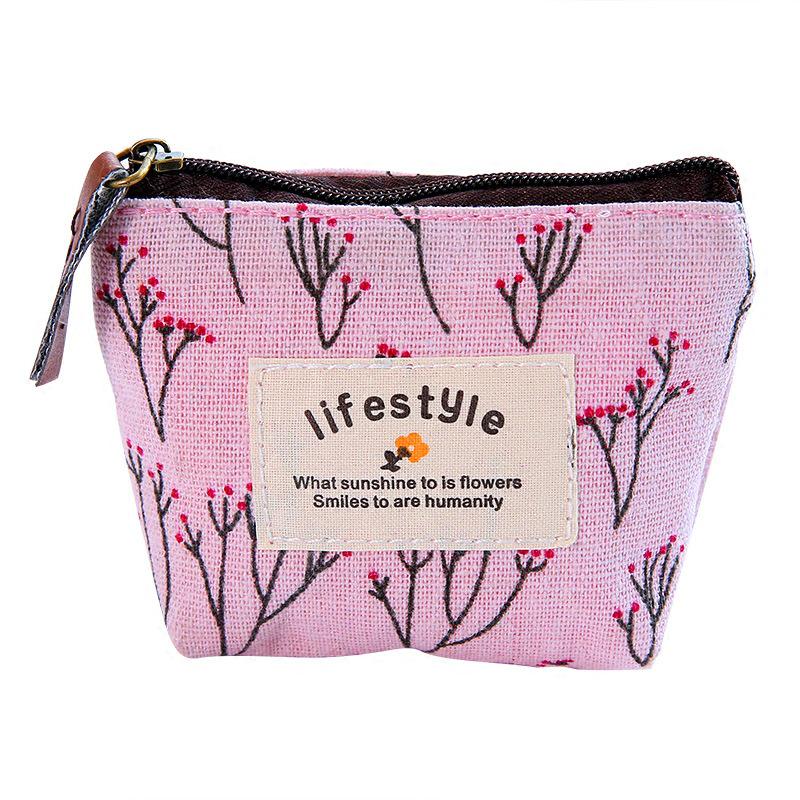 

Маленький свежий цветочный кошелек для монет, мини-сумка из мультяшного холста, сумка для ключей, сумка для монет #C0ANS# светло-розовый