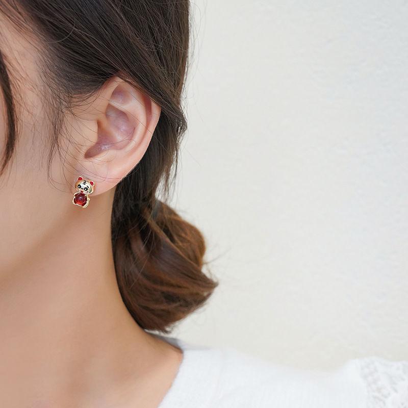 JMXD-stud earrings femininity cute little tiger earrings niche design temperament new year sweet earrings women
