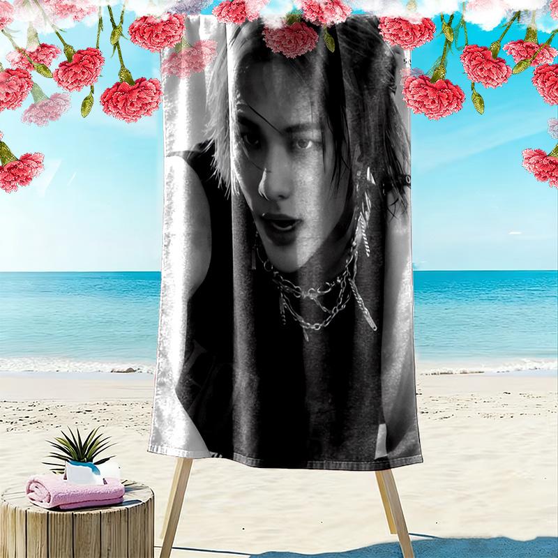 HyunjinSKZ 2D Flat Print Beach Towel, Large Soft Quick Dry Towel for Beach Camping Swimming.NSTJ0928087