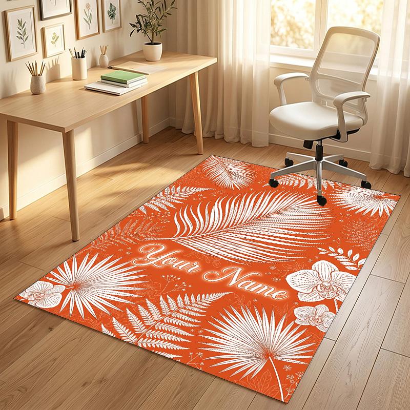 Tropical Leaves Theme Soft Crystal Velvet Rug Custom Name & Text Print Non Slip Floor Rug for Bedroom Living Room