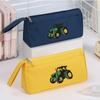 Cartoon tractor student large-capacity double-layer pencil case with zipper closure thick and durable