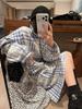 Women's Blue & White Plaid Drawstring Jacket & Pleated Skirt Two-Piece Set for Early Spring