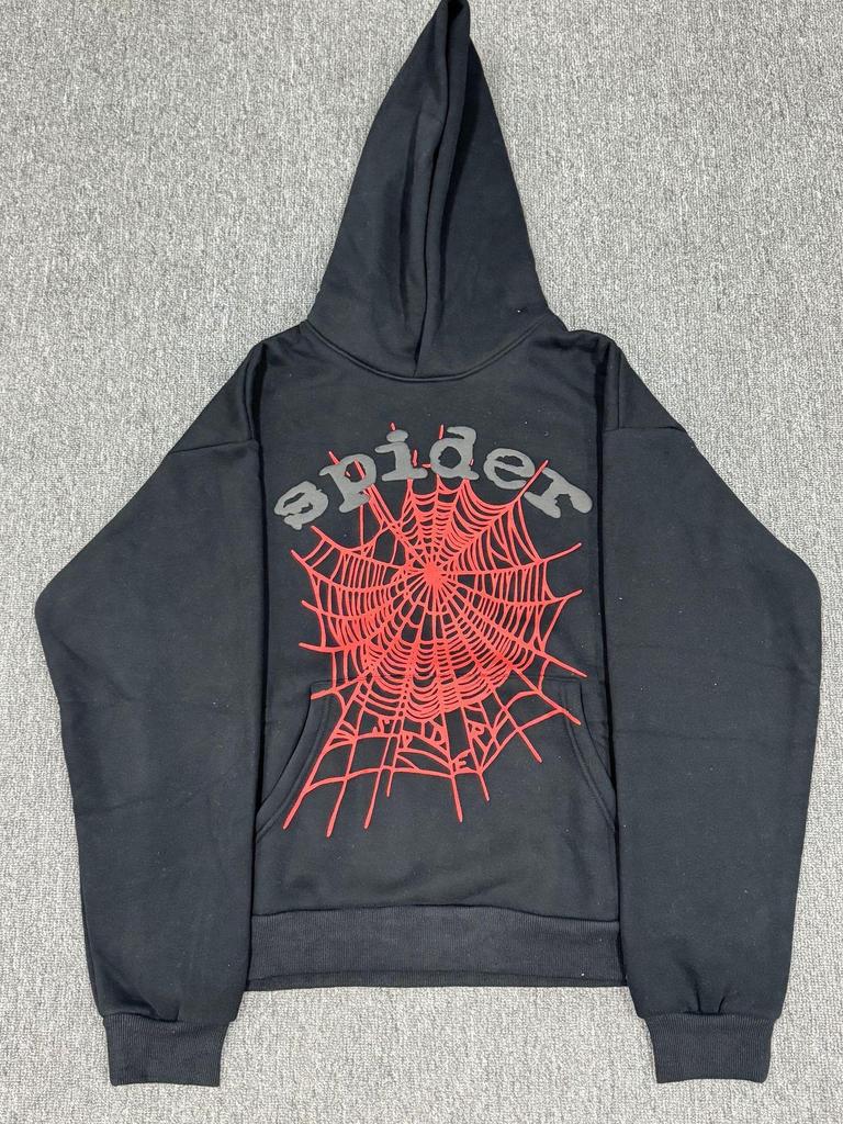 Hanorac Bărbătesc Greu cu Imprimeu Pânză de Păianjen - Trendy, Croială Largă cu Plus de Catifea