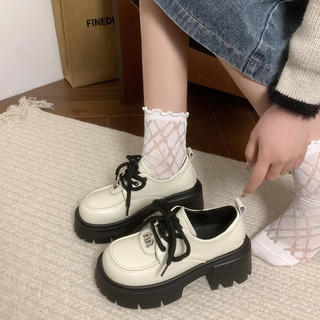 Size 35-43, Large Size Women's Shoes 41 Wide Fat Feet British Style Platform Small Leather Shoes Women's Lace-up Heightening Loafers 42