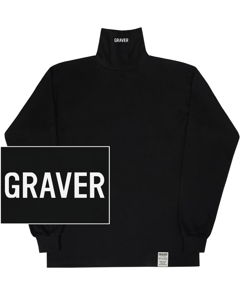 GRAVER [Unisex] Grver Logo Long Turtleneck Sweatshirt_Black
