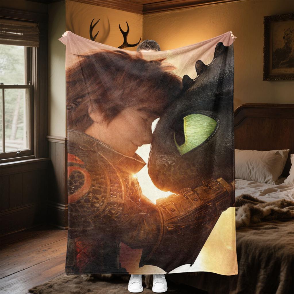 High-quality How to Train Your Dragon Toothless themed printed blanket. Soft and comfortable, a perfect gift for  friends.