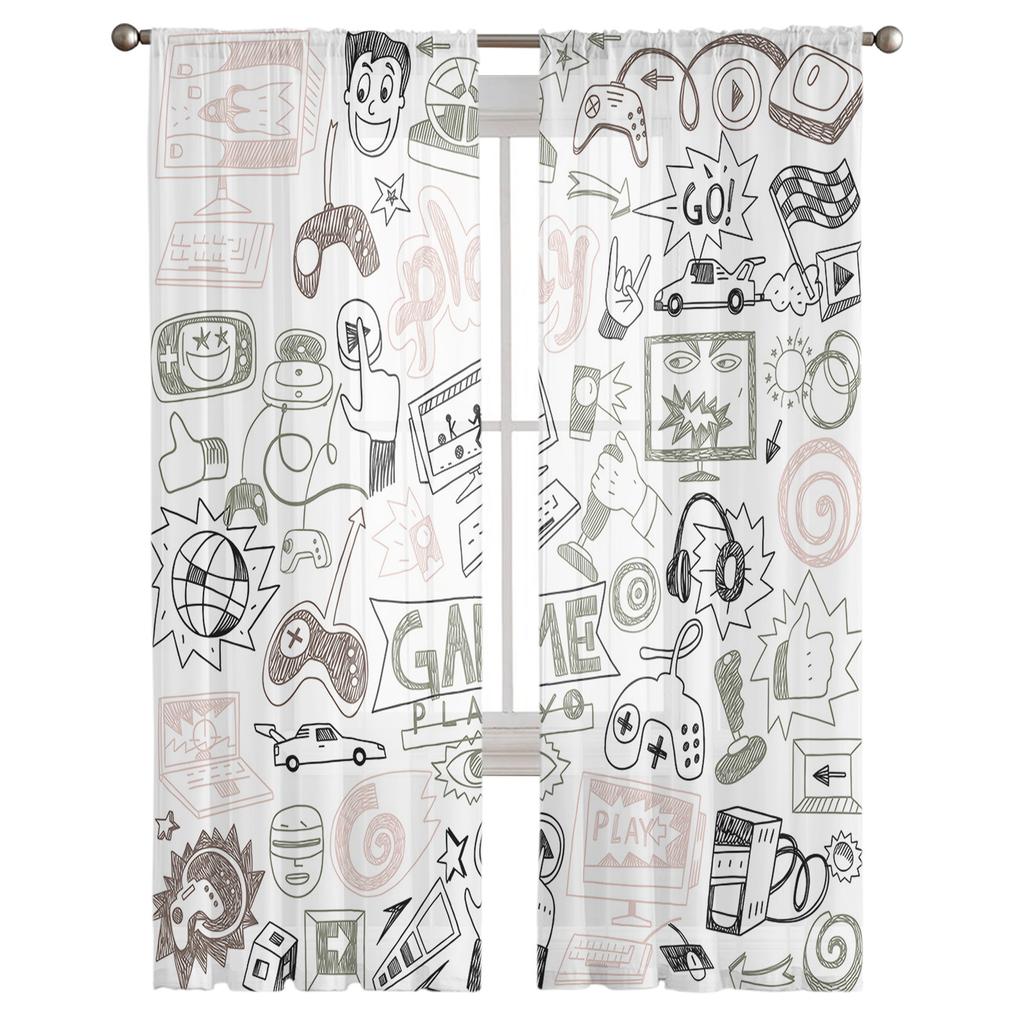 Gamepad Computer Keyboard Tulle Curtains For Living Room Voile Sheer Window Curtain For Bedroom Chiffon Curtains For Kitchen