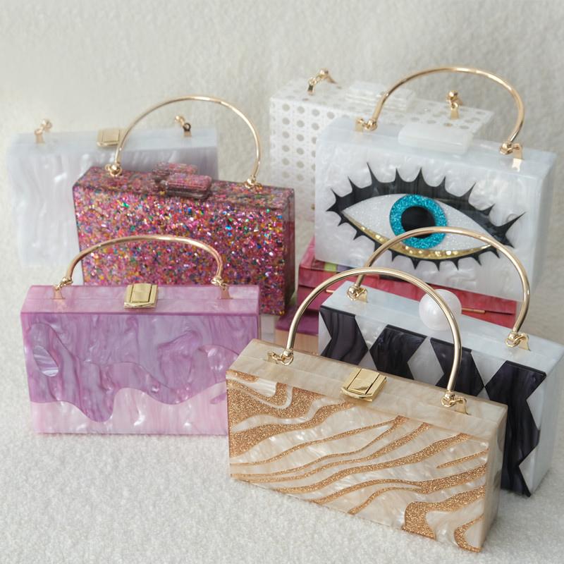 Neue trendige Handtasche Mode Frauen Tasche Boutique Acryl Luxus Party Abend Tasche Frau Candy Hochzeit Box Vintage Kupplung Einkaufstasche