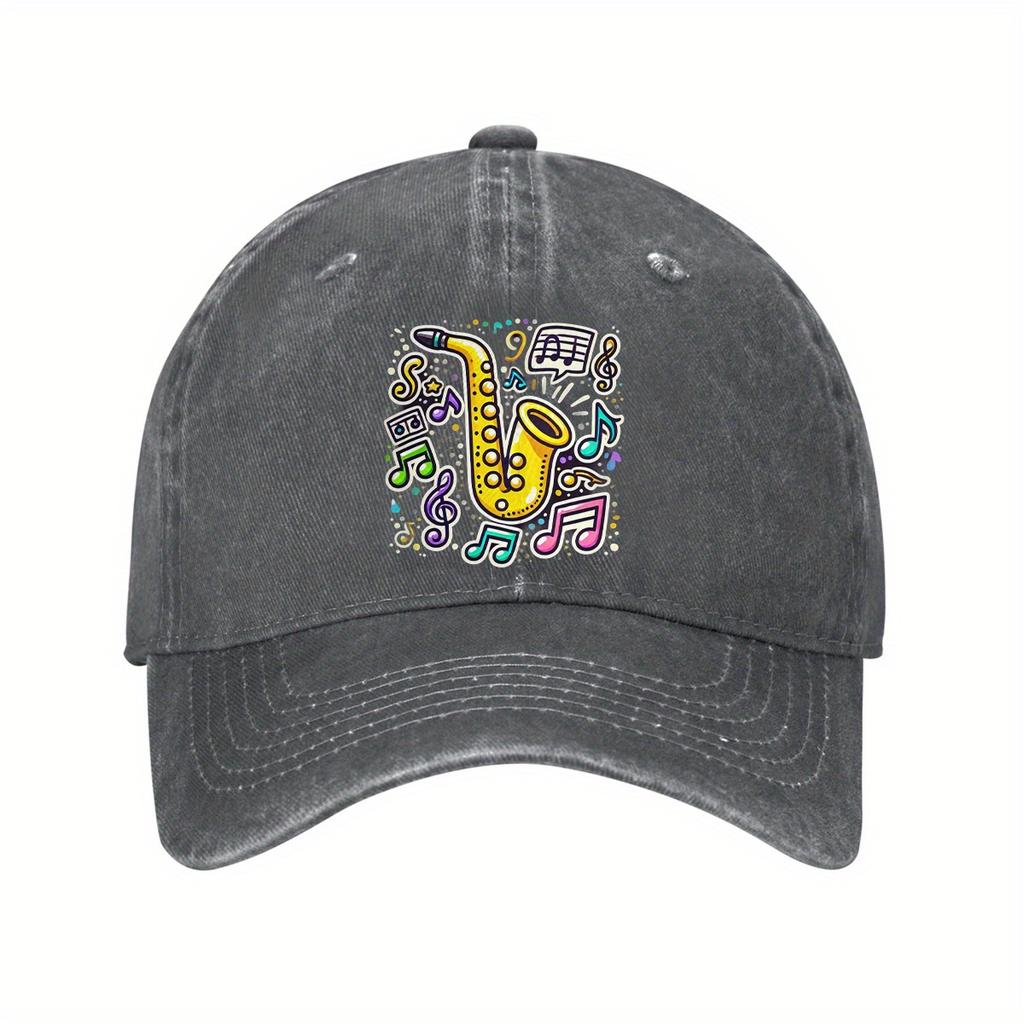 Colorful Saxophone Music Notes Baseball Cap Adjustable Cotton Casual Style Music Lover Gift Cap
