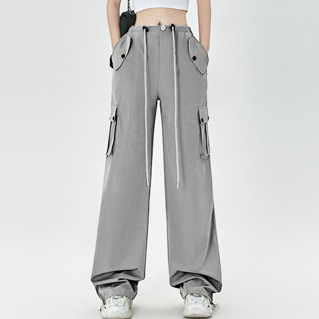 Women's Summer Thin Loose Straight Leg Pants With Multiple Pockets High Waist And Wide Legs Quick Drying Sports Pants (Regular Style)