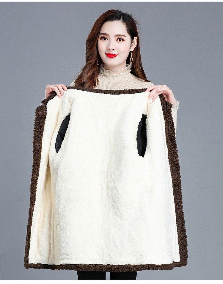 Women's Plus Size Fleece Short Coat with Velvet & Lamb Wool for Autumn & Winter – Fashionable & Warm for Middle-aged & Elderly