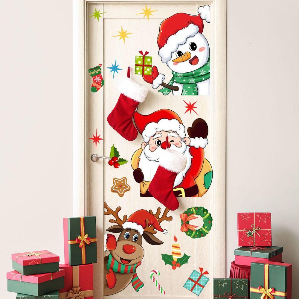 Cartoon Santa Claus Window Sticker PVC Elk Christmas Glass Window Sticker Snowman Self-Adhesive Christmas Decoration Background