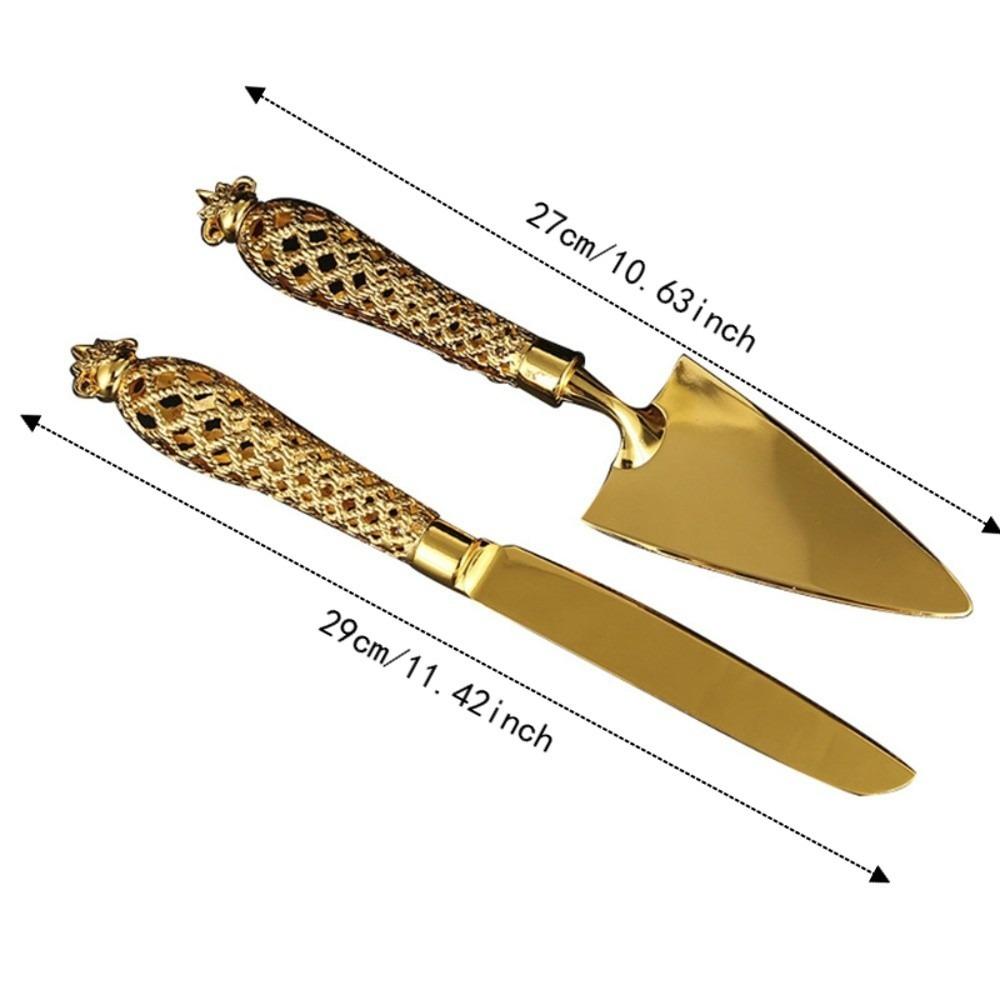 Gold Cake Knife and Server Set Zinc Alloy Engraved Cake Cutter Set  For Birthday