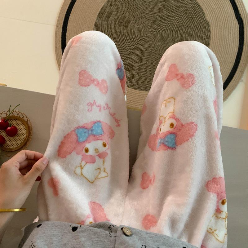 Damen Cartoon Flanell Fleecegefütterte Pyjamahose - Warmer Herbst-/Winterstil