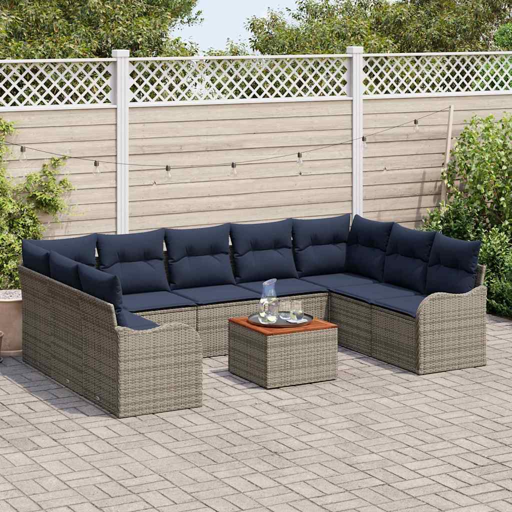 Garden Sofa Set 10 Pieces Gray Poly Rattan