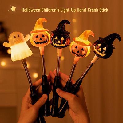 Light-Up Hand-Crank Pumpkin Lantern Stick - Halloween Decoration & Children's Gift Toy 