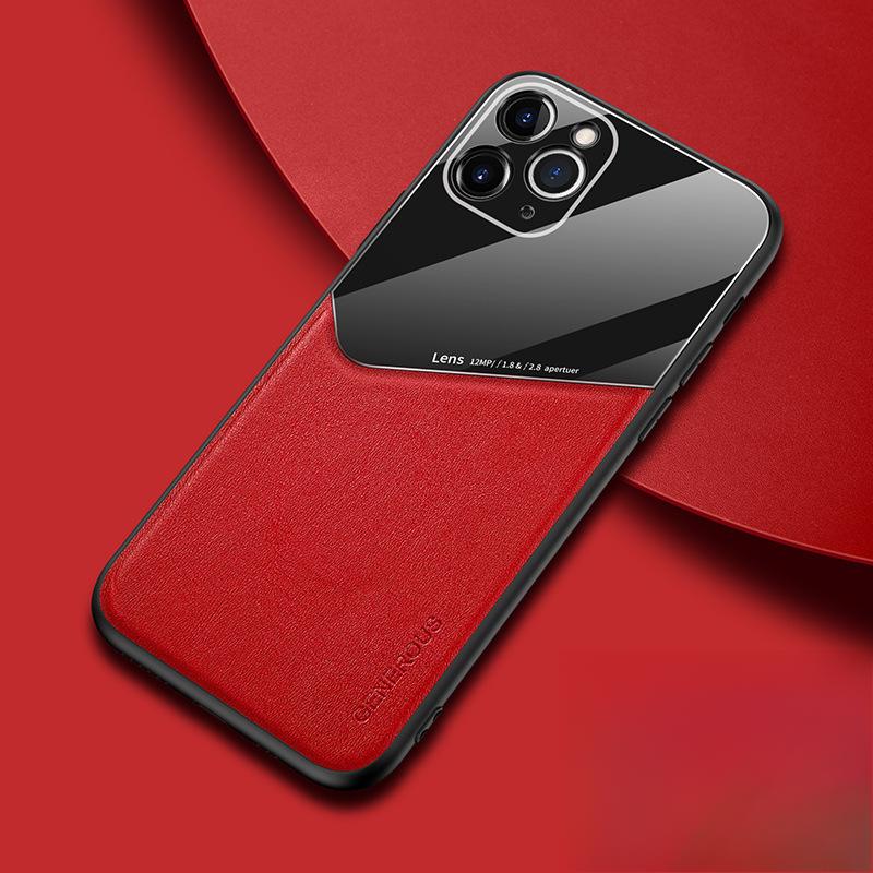 

Подходящий для iPhone16 Чехол для телефона с текстурой кожи, Магнитный автомобильный держатель, Защитный чехол для Apple 15 с защитой от падений 14proMax iPhoneXR красный