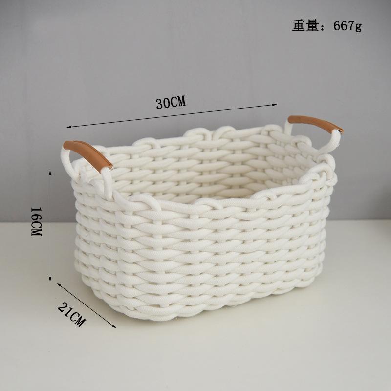 Cotton Rope Woven Storage Basket Platter Tabletop for Home Bathroom Cosmetics Storage Sundries Organizer