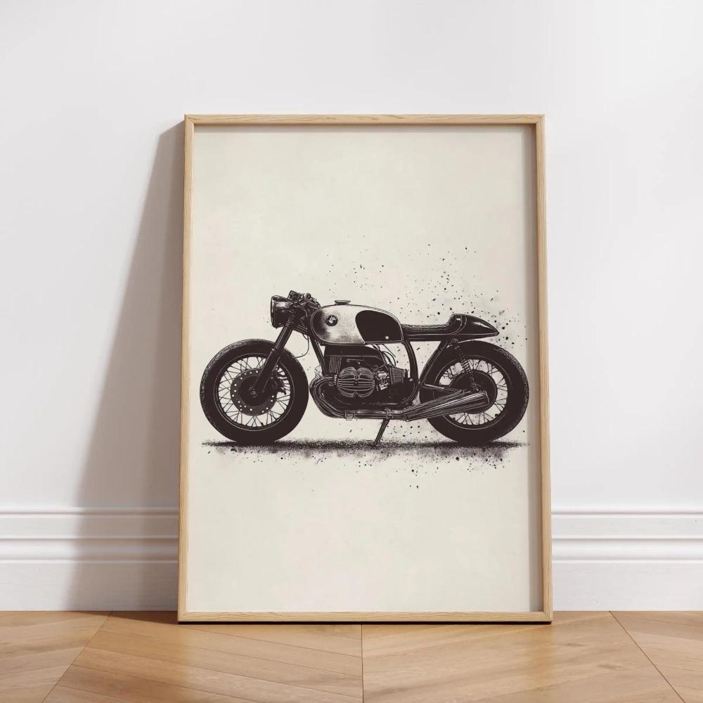 Vintage Cafe Racer Poster – Grunge Motorcycle Wall Arts Rustic Garage Decor Bold Bike Print Retro Biker Gift Industrial Vibes