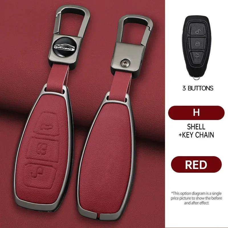 Zinc alloy leather Car Key Shell Case Fob For ford Fiesta Focus Mondeo C-Max B-Max Kuga Smart Key Cover 3 buttons auto parts