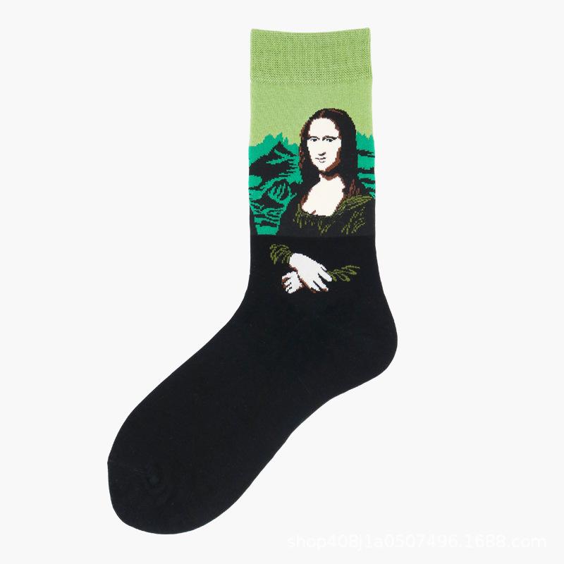 

European & American Creative Oil Painting Mid-Calf Socks: Trendy Autumn/Winter High-Tube Cotton Socks One size