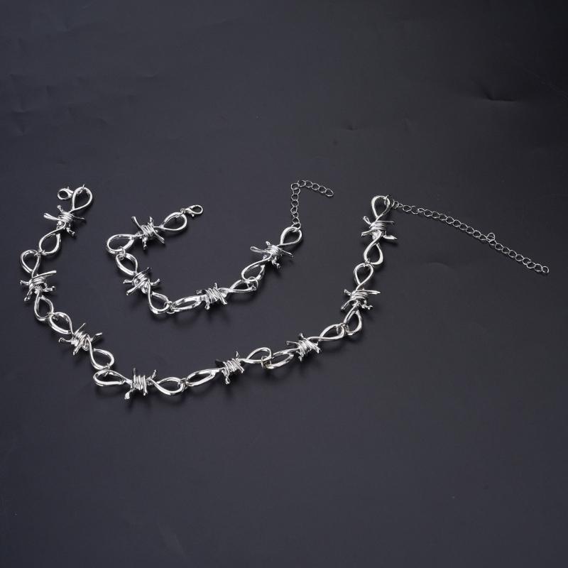 Personalized Men's Jewelry Set Alloy Barbed Wire Brambles Bracelet Necklace Decor Festival Gift for Halloween Birthday