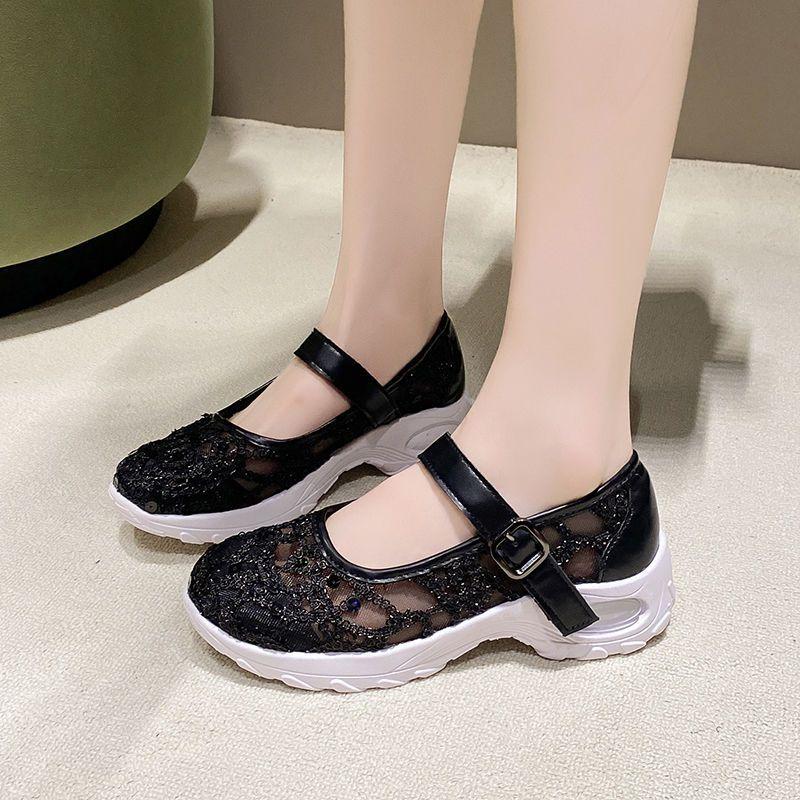 Women's Summer Mesh Breathable Casual Thick Soled Hollow Toe Single Sandals