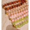 Yhpup Acrylic Square Beads Chain Necklace Bracelet Bangle Stainless Steel Handmade Jewelry Waterproof Green Khaki Pink Amber