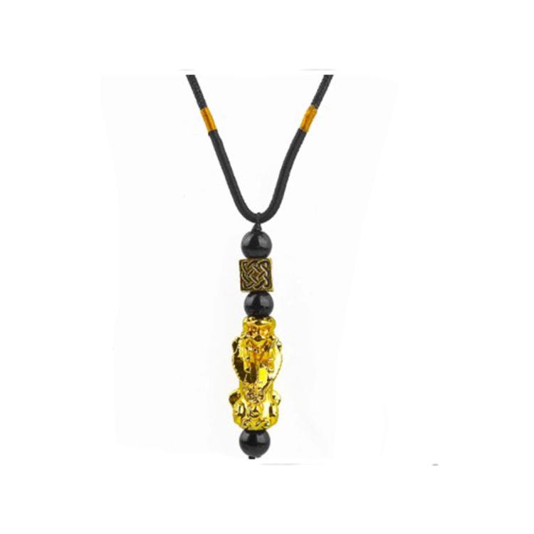 Men's Pixiu Obsidian-Style Buddhist Bead Necklace with Color-Changing Fortune-Enhancing Design.
