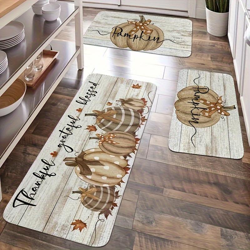 Pumpkin Kitchen Mat Soft Non Slip Flannel Dining and Living Room Mat Easy To Clean Perfect for Families and Thanksgiving Parties