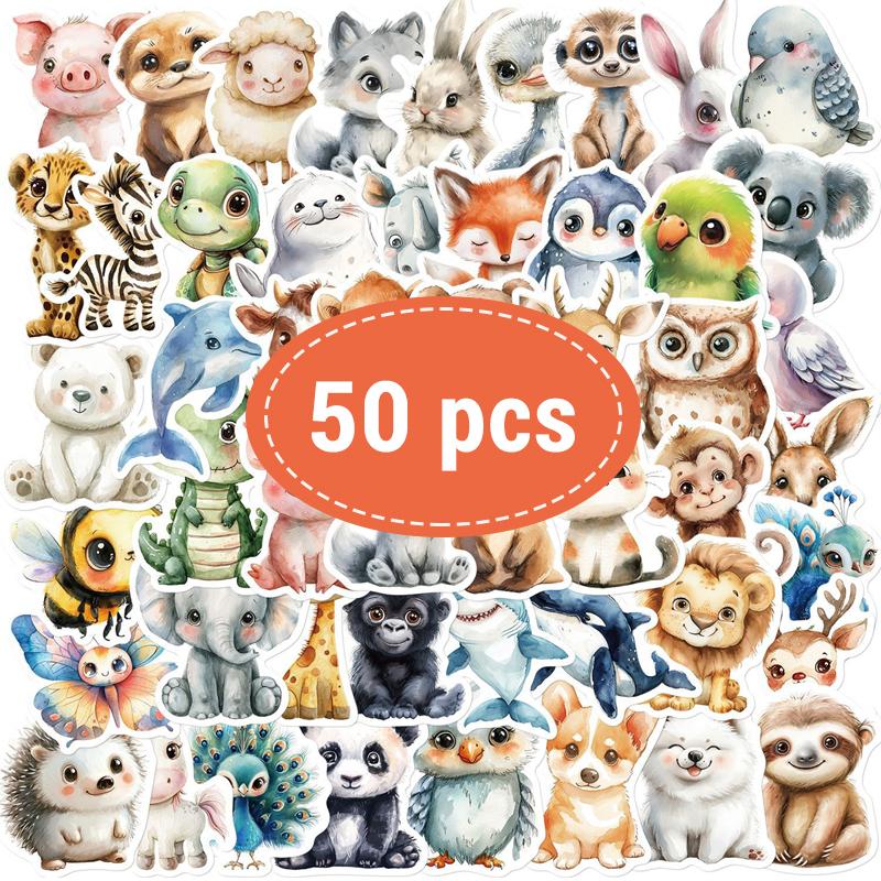 

50 PCS Animal Stickers Cute Cartoon Color Kawaii Aesthetic Waterproof Vinyl Decals for Water Bottle Laptop Helmet Skateboard