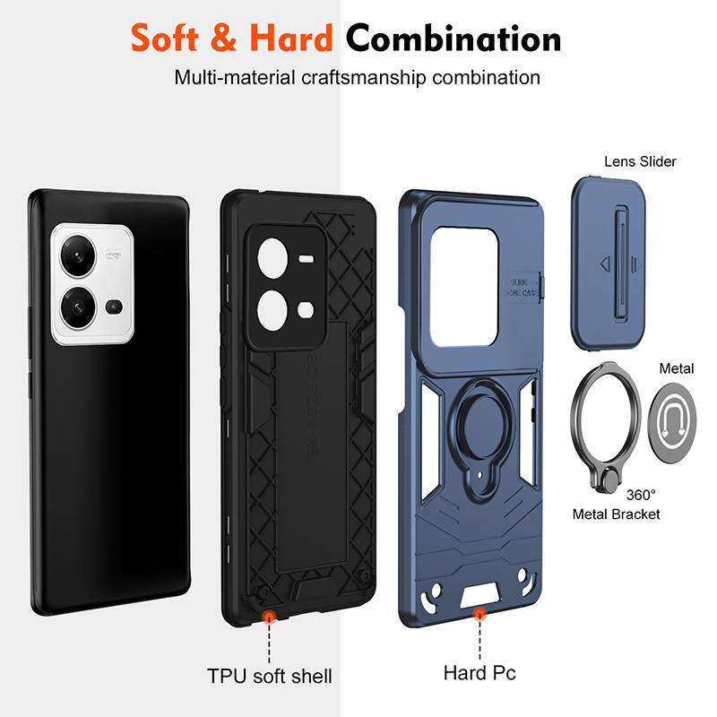 Shockproof Hard Armor Cover Case For VIVO V30 V29 V27 V25 Slide Lens Protect Shell Magnet Bracket Phone Cover V27 Pro V25E Cases