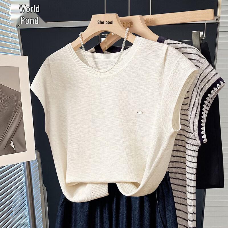 Women s Pleated Round Neck Sleeveless Knit Top XL