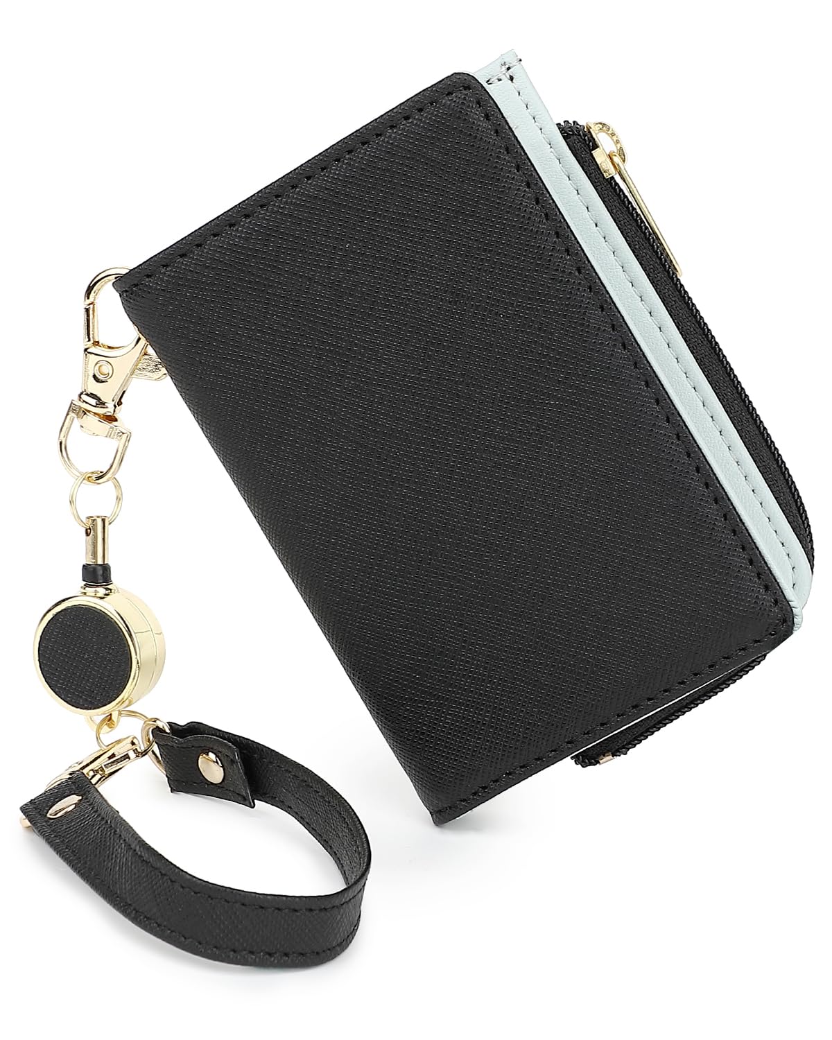 

[honey&blue] Pass Case with Reel, YKK Zipper, Cute Coin Purse, Genuine Leather, Women s (Black)