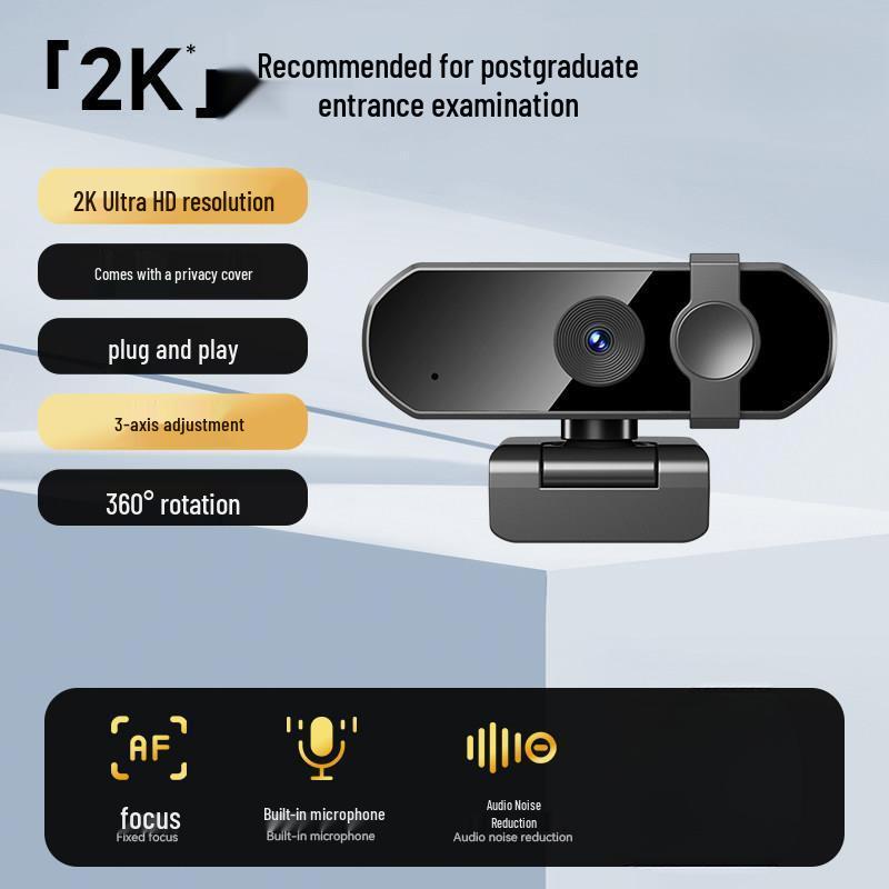 HD Webcam with Microphone & Privacy Cover for Online Classes, Laptops, Desktops, and Beauty Applications