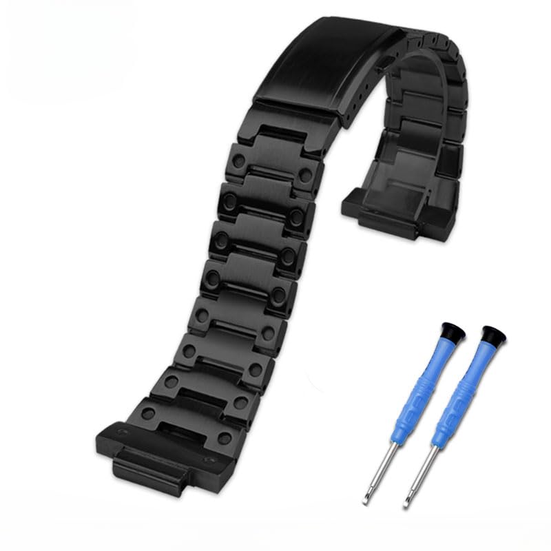 Small Square Modified Stainless Steel Watch Strap with Protruding Bracelet for and Watch Cases Watch Band for [Zealbeaty] GM-5600 GM-2100 (Black