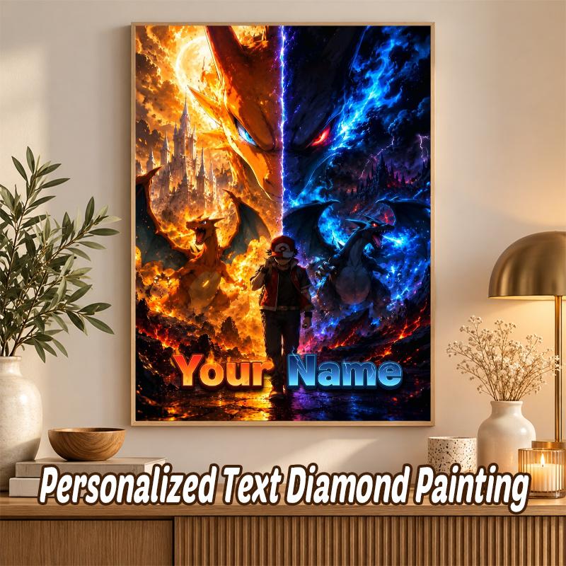 Charizard Custom Name Diamond Painting Personalized 5D Full Drill DIY Diamond Art Home Decor